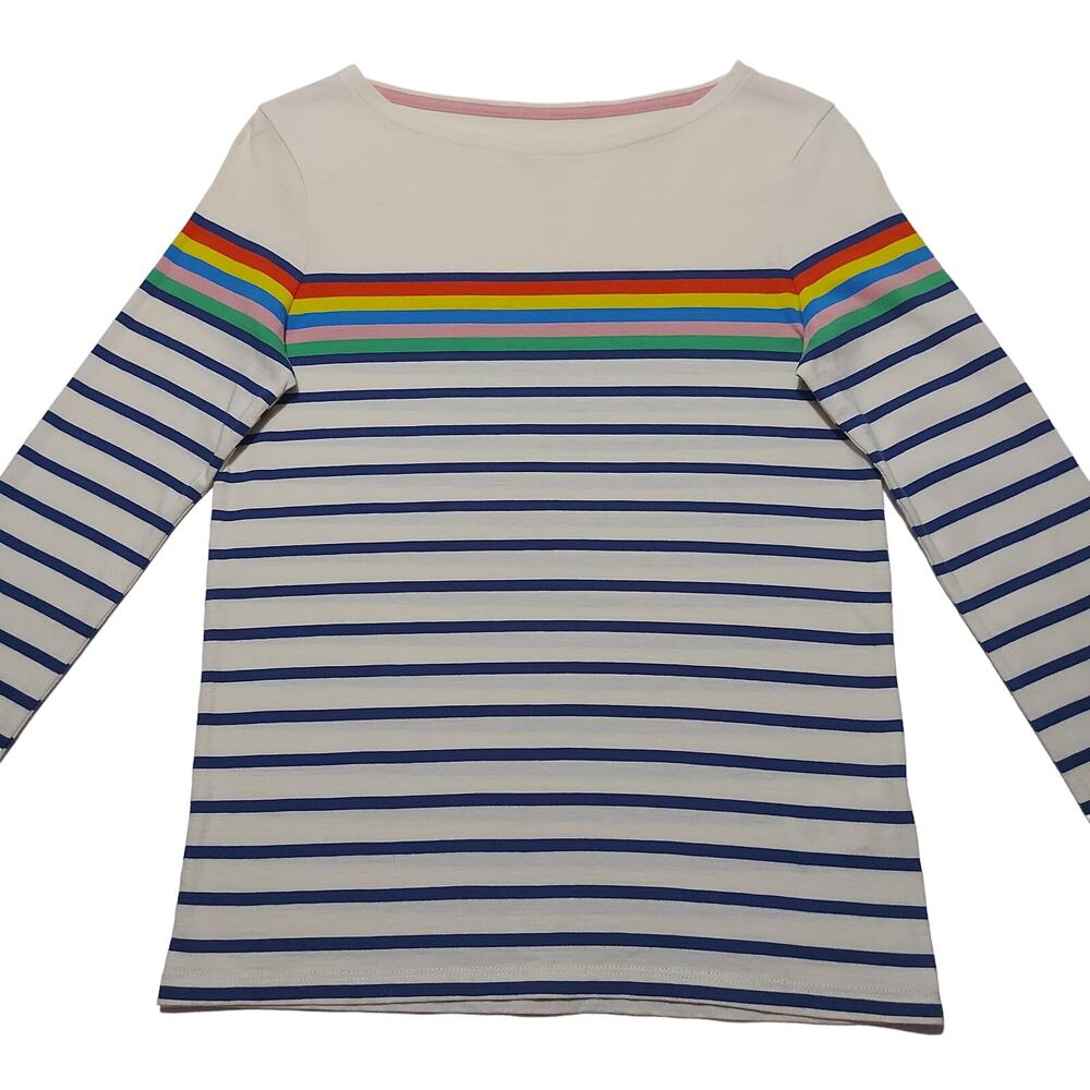 Mini Boden long-sleeved rainbow striped Breton boat neck tee